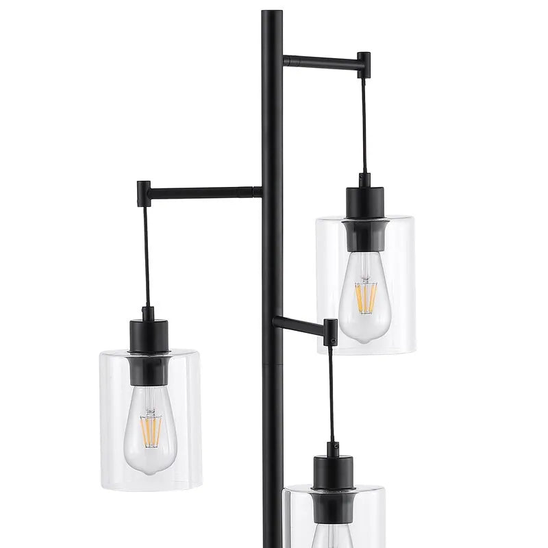 Getledel 69" Industrial 3-Light Tree Floor Lamp with Glass Shades