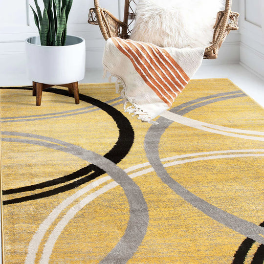 Contemporary Abstract Circles Design Area Rug
