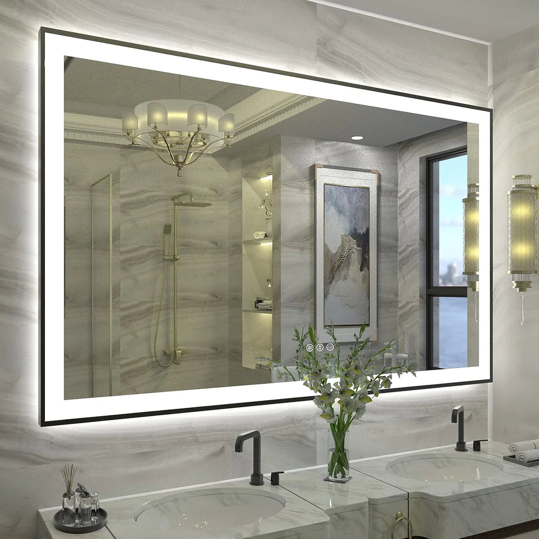 Extra Large Black Frame LED Bathroom Vanity Mirror with 3 Years Warranty and UL Certified
