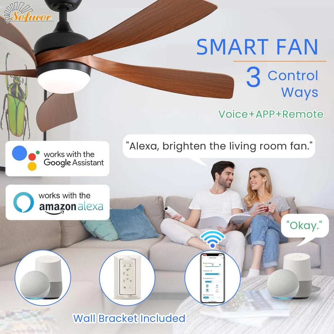 Sofucor 45/52 Inch Ceiling Fan with Remote & Lights Quiet DC Motor 5 Blade High CFM Modern Fan