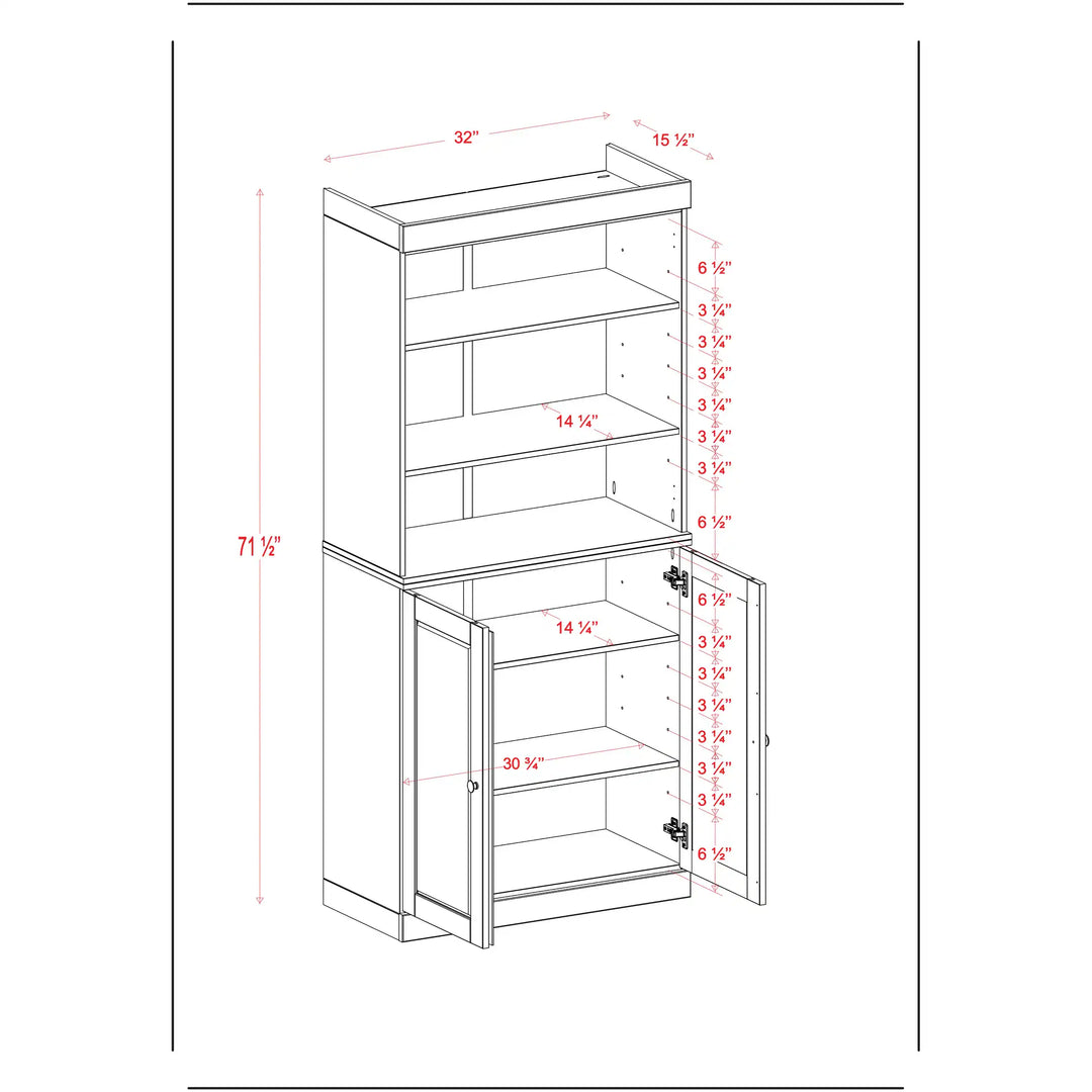 100% Solid Wood Bathroom & Laundry Storage Cabinet, Raised Panel Doors, Adjustable Shelves, 32" Wide, 71.5" Tall