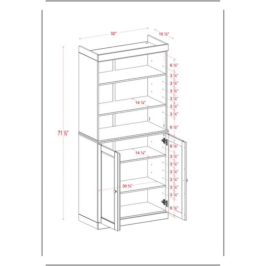 100% Solid Wood Bathroom & Laundry Storage Cabinet, Raised Panel Doors, Adjustable Shelves, 32" Wide, 71.5" Tall
