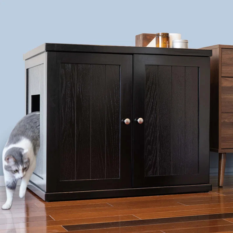 The Refined Litter Box - Wood Cat Litter Box Enclosure Cabinet with Drawer, Cottage Style