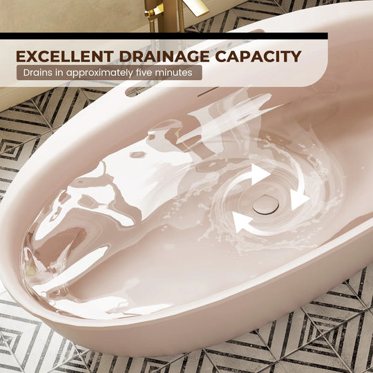 Luxury Flatbottom Solid Surface Freestanding Soaking Bathtub with Discreet Towel Slot and Drain Assembly
