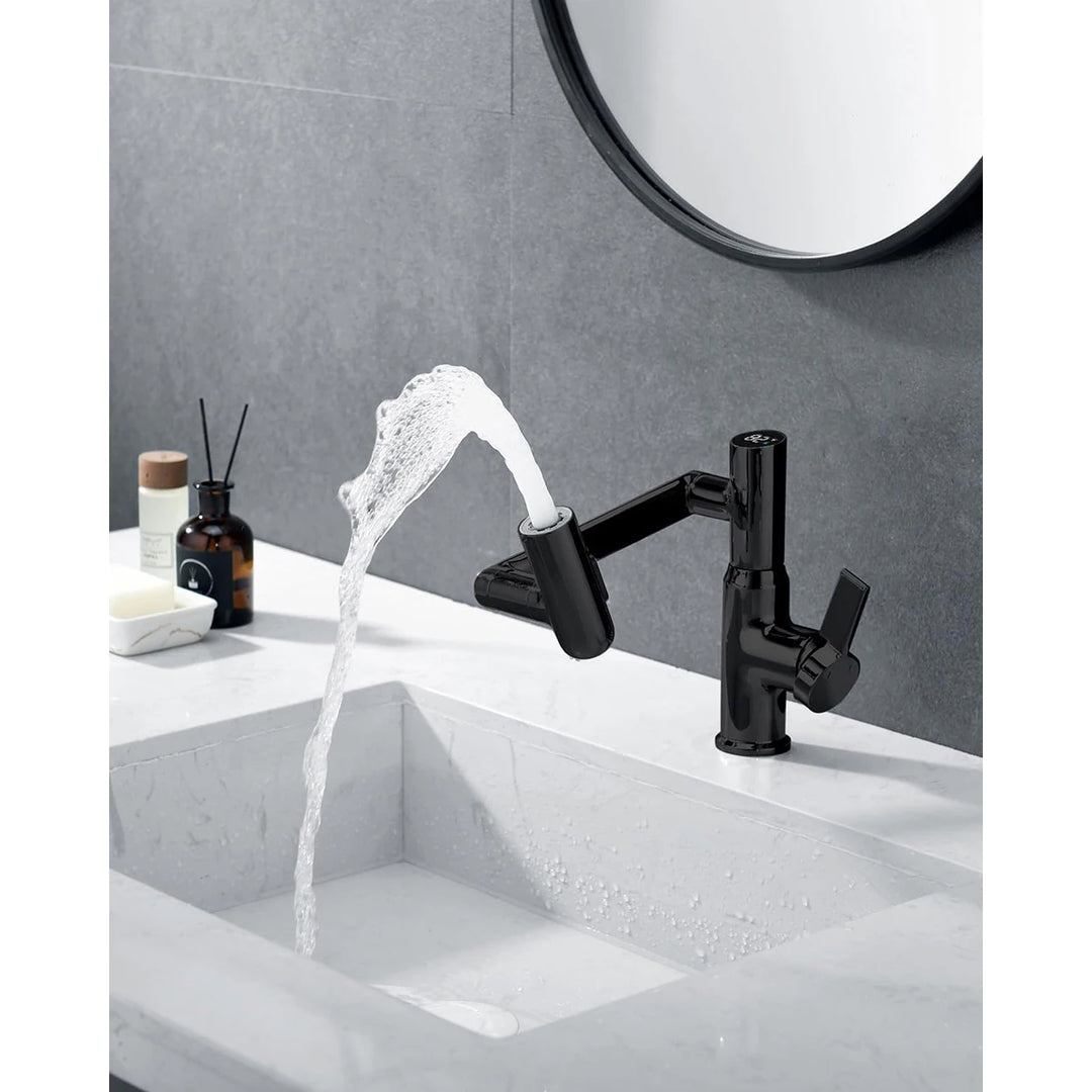 Rotatable Bathroom Faucet with Temperature Display in Fahrenheit (Batteries-Free), BF2204