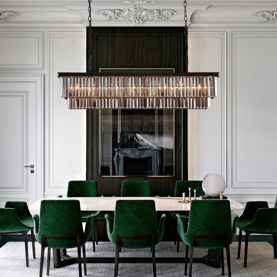 47 In. Smoked Gray and Black Modern Contemporary Crystal Chandelier 2-Tier Linear Kitchen Island Pendant Light for Dining Room
