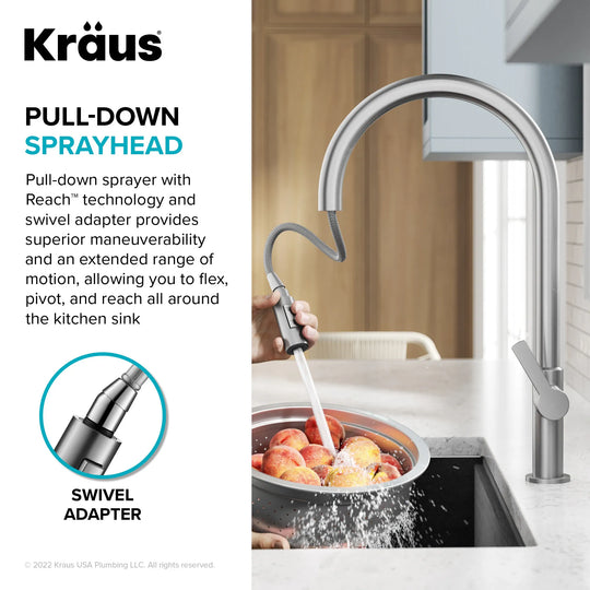 2-Function 1-Handle 1-Hole Pulldown Sprayer Brass Kitchen Faucet