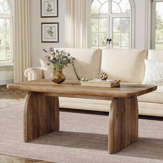 Farmhouse Rustic round Edge Rectangle Coffee Table