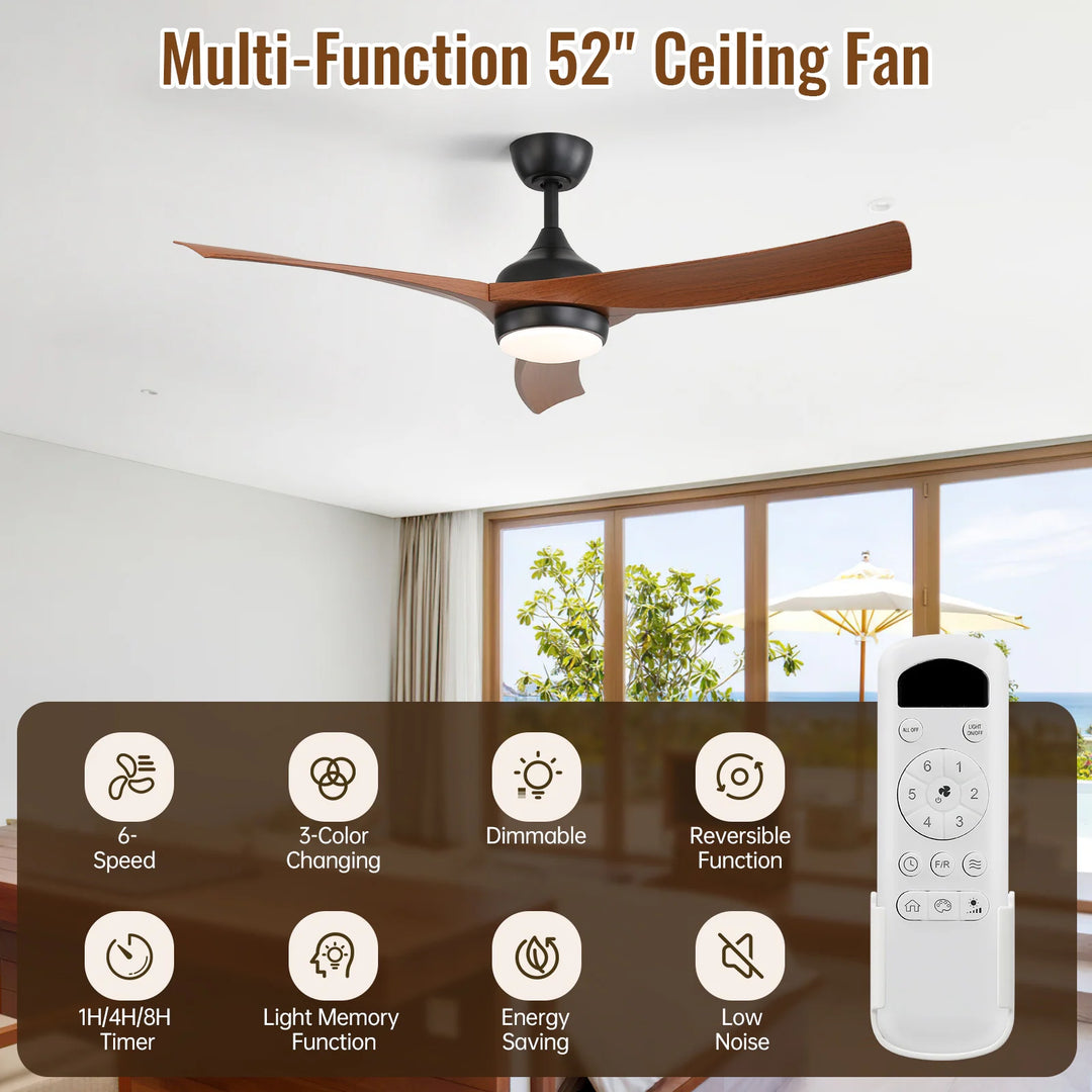 Sofucor 52/60 Inch Ceiling Fan with Integrated LED Light and Remote Control Quiet DC Motor