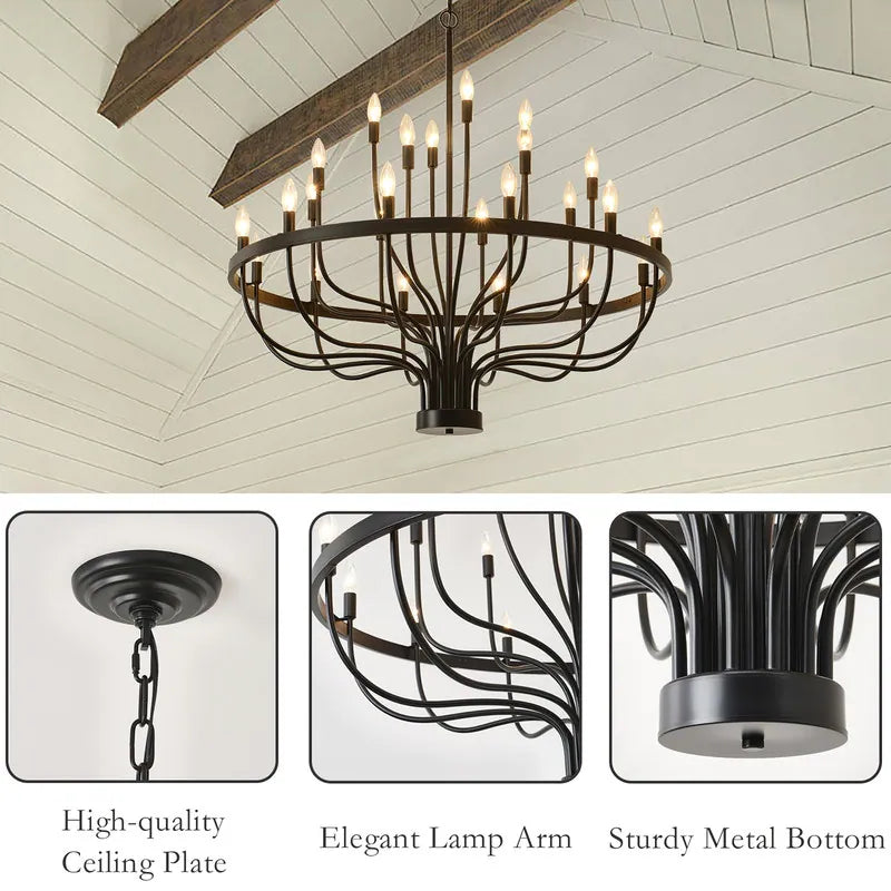 Modern Farmhouse Candle Chandelier Black Large Wagon Wheel Chandeliers