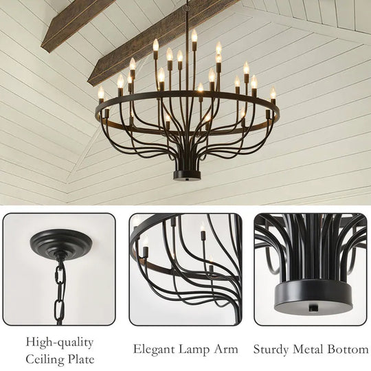 Modern Farmhouse Candle Chandelier Black Large Wagon Wheel Chandeliers