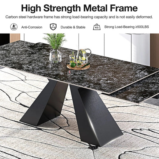 Minimalism Extendable Rectangular Sintered Stone Double Pedestal Dining Table Seat for 8-12 - 110.24"