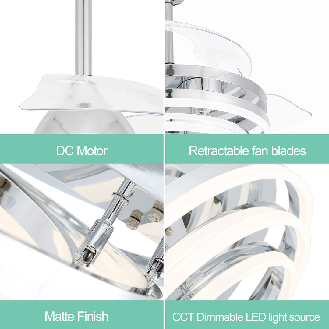 42In. DIY Shape Retractable Ceiling Fan with Lights, 6-Speed DC Motor Modern Ceiling Fan with LED Light and Remote