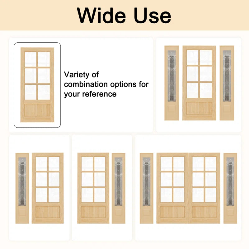 80 Inch Pine Wood Front Door Slab with 6 Lite Clear Double Glazed Glass Slab Only
