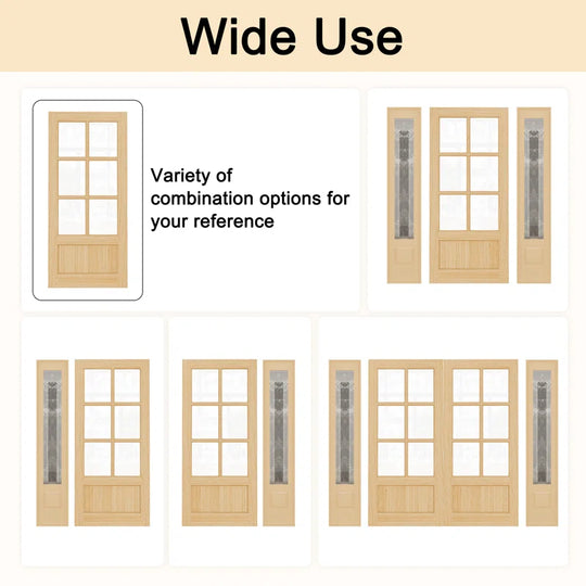 80 Inch Pine Wood Front Door Slab with 6 Lite Clear Double Glazed Glass Slab Only