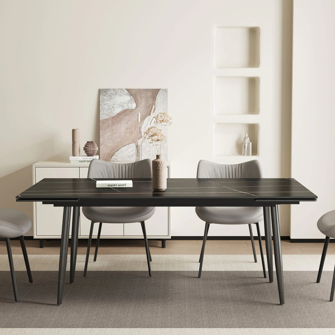 Glossy Slate 63"-95" Extendable Rectangle Dining Table - 94.4"W X 35.4"D X 29.5"H