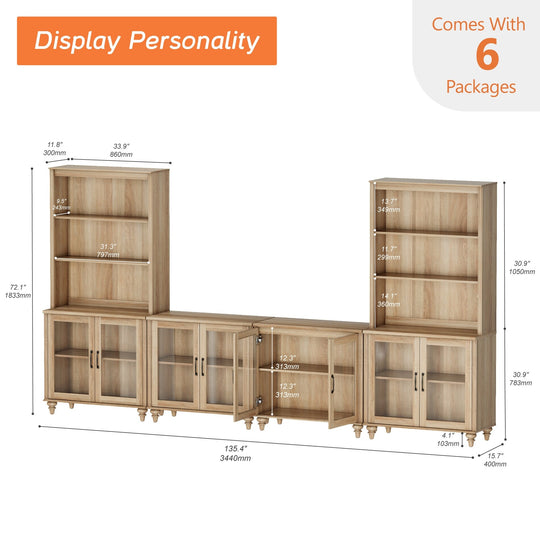 Entertainment Center with Bookshelves for Tvs up to 75", Oak