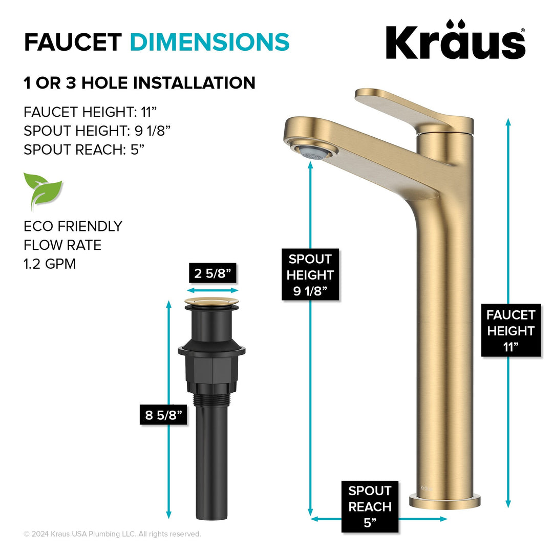 Indy Single Handle Vessel Bathroom Faucet with Pop up Drain