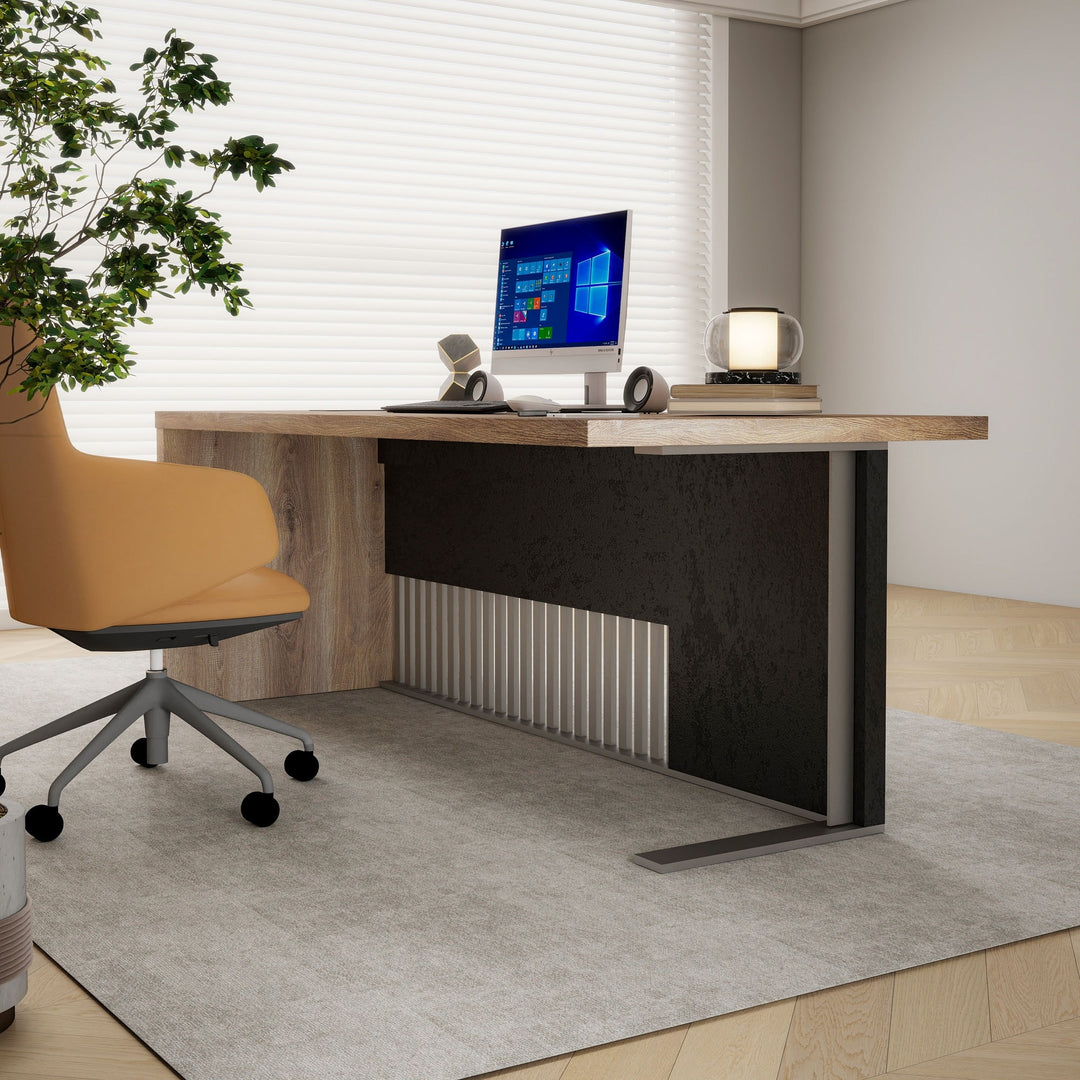 WESOME L-Shaped Executive Office Desk with 2 Drawers 4 Wheels File Cabinets Cable Management