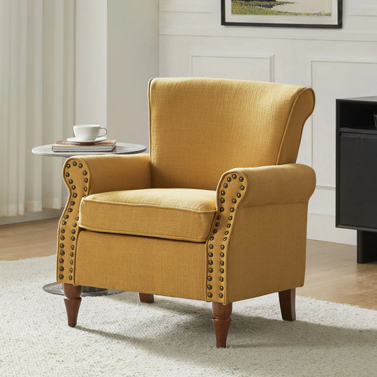 Nyctelius Upholstered Comfy Accent Chair with Turned Wooden Legs and Nailhead Trim Set of 2 by
