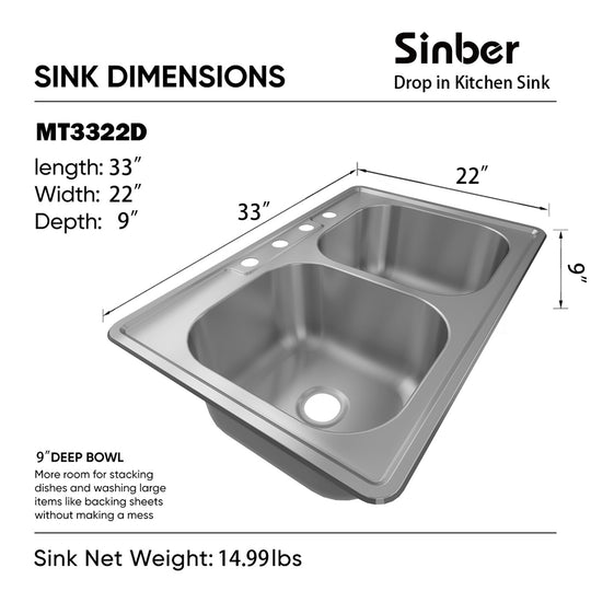 Drop in Double Bowl 304 Stainless Steel Kitchen Sink