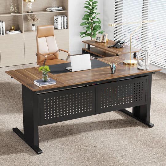 63 Inch Executive Desk with File Cabinet, Large Office Desk L Shaped Desk