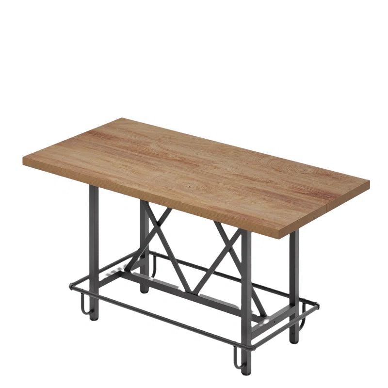 Counter Height Bar Table, 62.99" Long Pub Bar Table with Metal Footrest for Dining Kitchen Breakfast