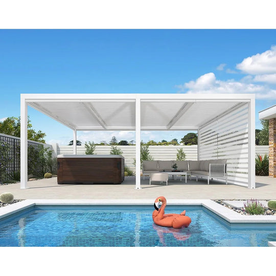 Louvered Pergola Modern White Pergola with Adjustable Roof for Deck Backyard Garden