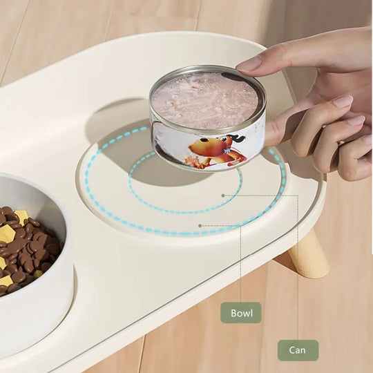 Bone China Double Pet Feeder, Elevated Cat Dog Food Double Bowls, Ceramic Pet Feeding Bowl for Food and Water