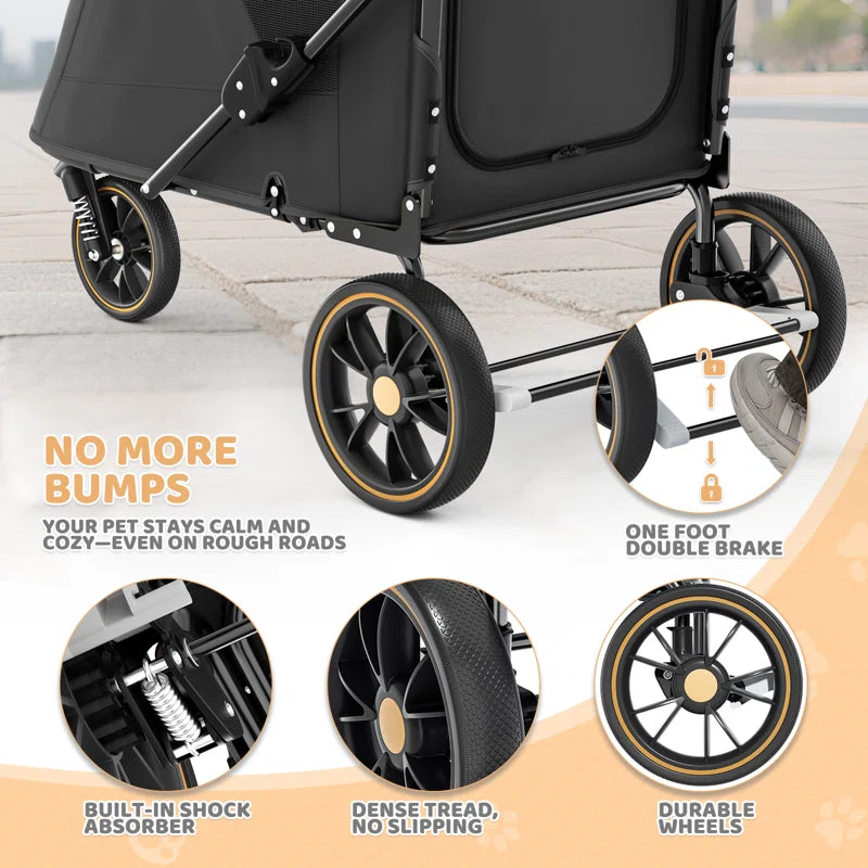 Foldable Pet Stroller for Small & Medium Dogs and Cats 3-Wheel Dog Stroller with 9 Angles Adjustable Handlebar