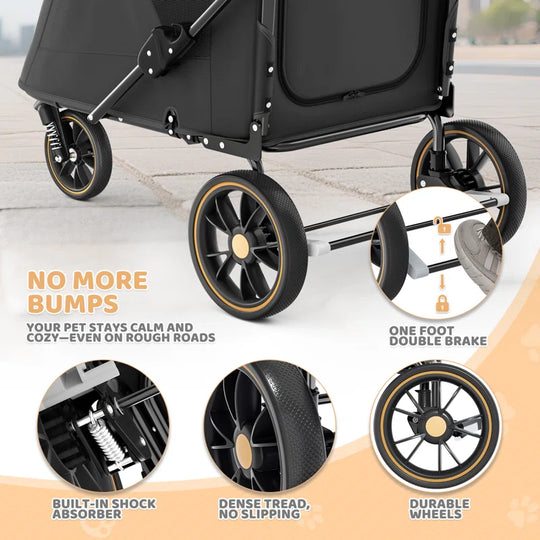 Foldable Pet Stroller for Small & Medium Dogs and Cats 3-Wheel Dog Stroller with 9 Angles Adjustable Handlebar