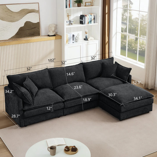 Modular Sectional Sofa, 102 Inch L Shaped Couch Set for Living Room