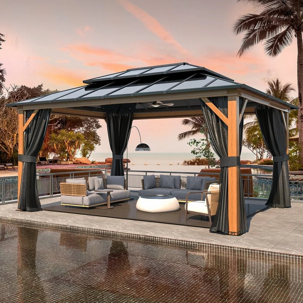 Hardtop Wood Gazebo with Double Roof – Free Dust Cover with 12X16 or 12X20 Model – Waterproof Outdoor Gazebo