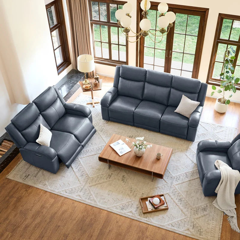 Hadlee Genuine Leather Reclining Sofa with Multi-Function Console.