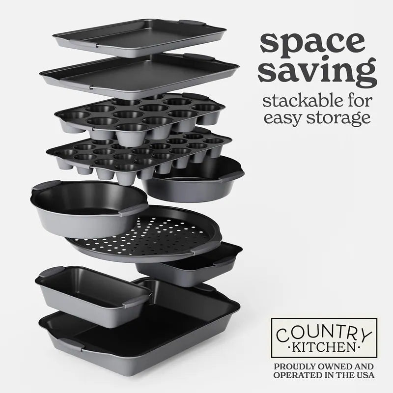 Nonstick Stackable Bakeware Set - Heavy Duty, Durable, Easy Release Baking Set, 10 Pcs