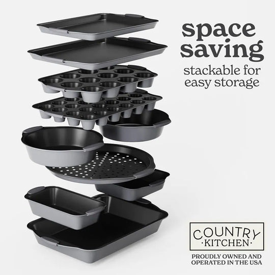 Nonstick Stackable Bakeware Set - Heavy Duty, Durable, Easy Release Baking Set, 10 Pcs