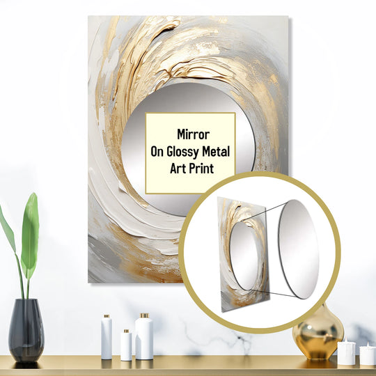 Designart "Gold and White Soft Wave Vortex III" Abstract Spirals Mirror Beige Modern Large Mirror Wall Decor for Hallway