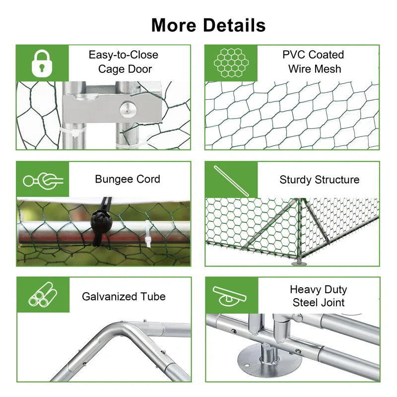 Crellen Metal Chicken Run Coop, Walk-In Poultry Cage with Waterproof & Anti-Uv Cover Lockable Door Design