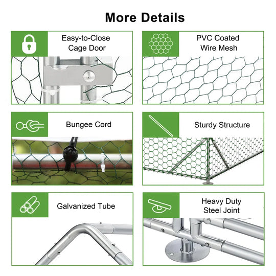 Crellen Metal Chicken Run Coop, Walk-In Poultry Cage with Waterproof & Anti-Uv Cover Lockable Door Design