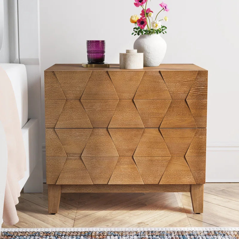 Sara Midcentury Modern 26''W 2-Drawer End Table with Charging Station and Solid Wood Legs