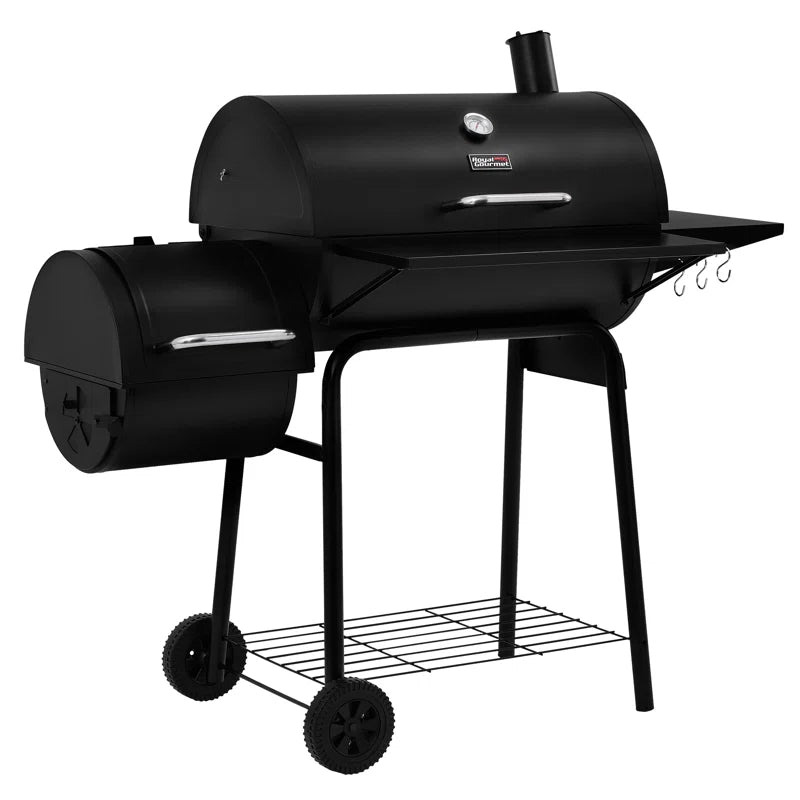30" Barrel Charcoal Grill with Smoker and Side Table