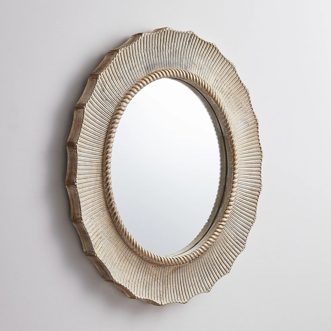 30" Bohemian Beige round Wooden Decorative Bathroom Vanity Wall Mirror