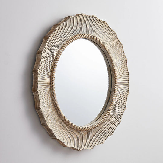 30" Bohemian Beige round Wooden Decorative Bathroom Vanity Wall Mirror