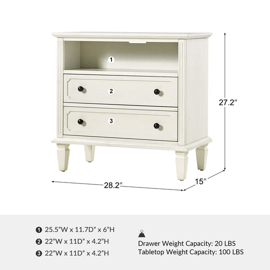 Kamilo Transitional 28''W 2-Drawers End Table with Built-In Charging Station and Solid Wood Legs by