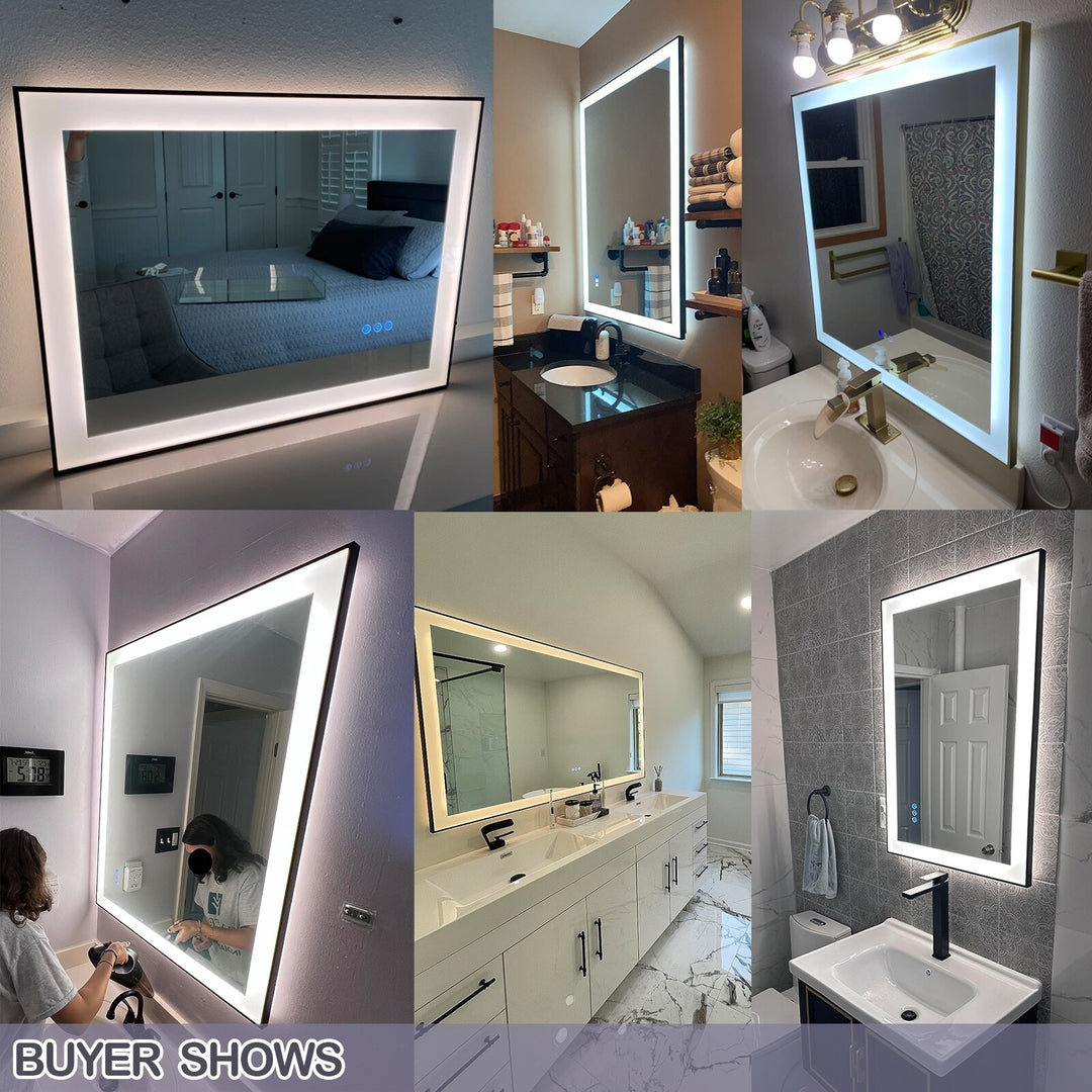 Extra Large Black Frame LED Bathroom Vanity Mirror with 3 Years Warranty and UL Certified