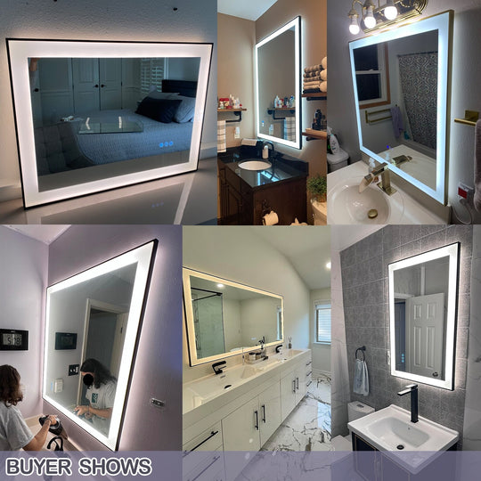 Extra Large Black Frame LED Bathroom Vanity Mirror with 3 Years Warranty and UL Certified