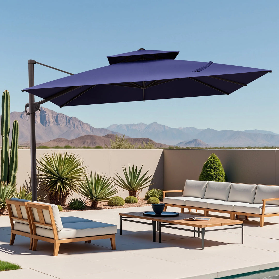11 X 11 FT Outdoor Square Patio Cantilever Offset Umbrella with Crank and 360 Degrees Rotation
