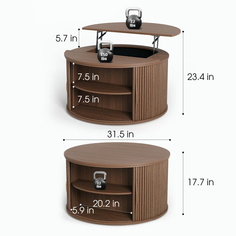 Round Coffee Table with Lifting Top,31.5” Lift Top Coffee Table with Hidden Compartment
