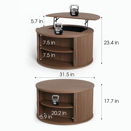 Round Coffee Table with Lifting Top,31.5” Lift Top Coffee Table with Hidden Compartment