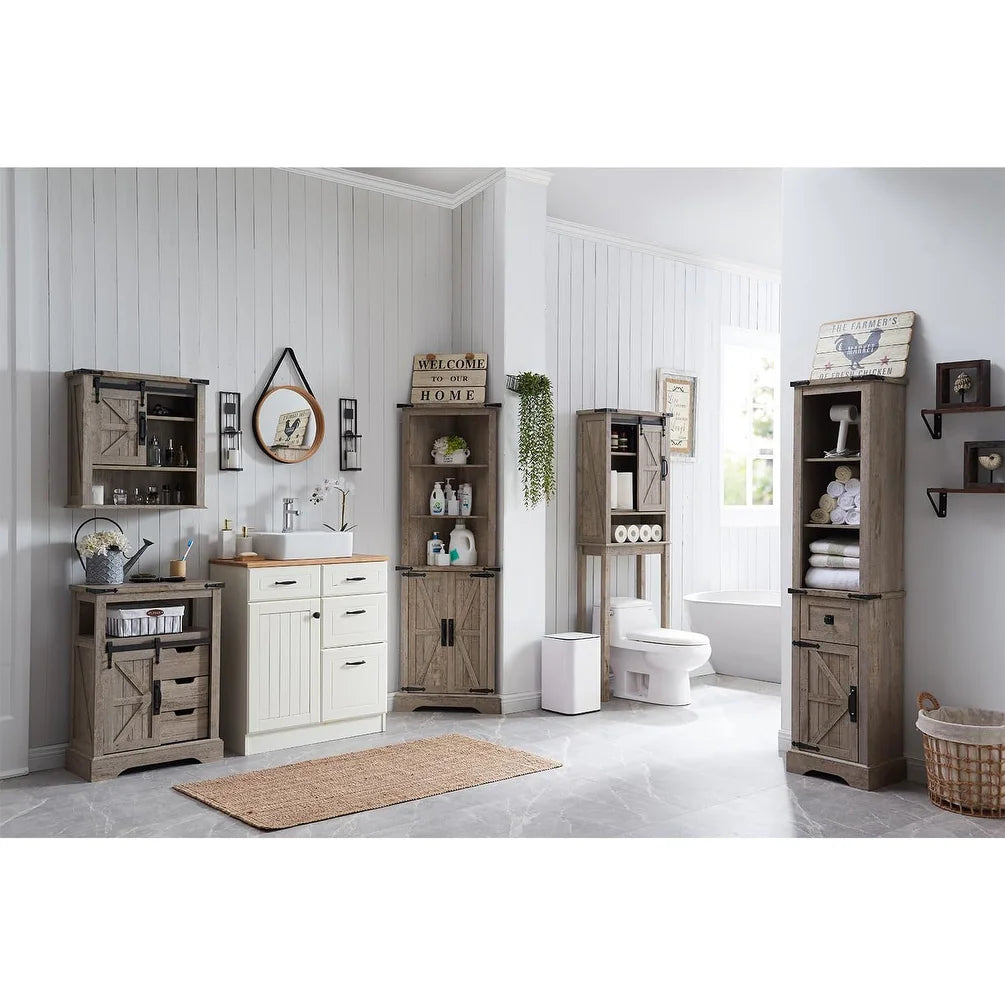 Farmhouse Slim Bathroom Storage Cabinet, 68" Tall Storage Cabinet